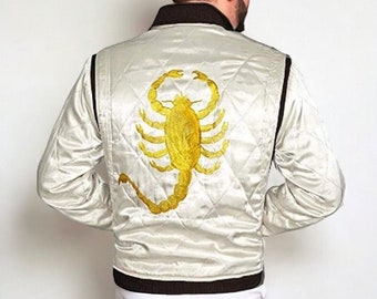 Ryan Gosling Drive Scorpion Jacket, White Lightweight Biker Bomber Varsity Jacket, I Drive Racing Jacket, Gift For Husband Him Boyfriend