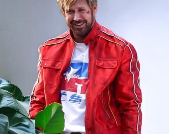 Ryan Gosling The Fall Guy Rote Bomberjacke, Premium handgemachte Jacke für Männer, Geschenk für Ehemann & Freund