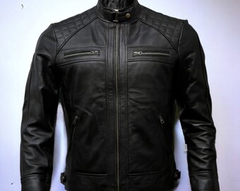 Herren Schwarz Echtleder Bikerjacke | Vintage Brown Distressed Lammfell Motorradjacken für Männer, Geschenk für Freund