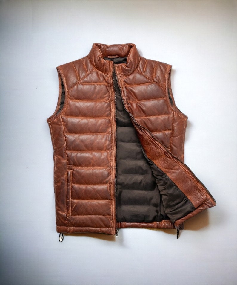 Mens leather puffer vest sale