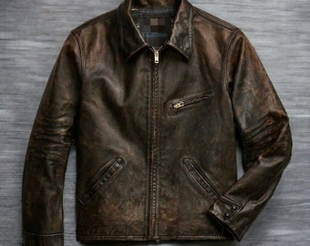 Distressed-Lederjacke im Vintage-Stil der 1950er Jahre, handgefertigte Motorrad-Biker-Bomberjacke für Herren, ideales Geschenk für ihn