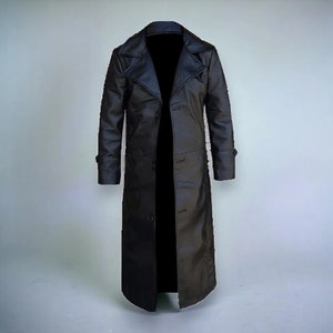 Leather Vintage 90s Trench Coat, Long Steampunk Duster Coat, Winter Men Black Coat, Gift For Him Black