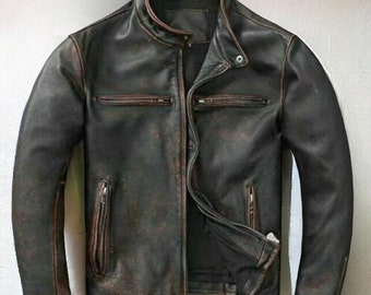 90s Vintage Style Distressed Leather Jacket, Men's Handmade Motorcycle Biker Bomber Jacket, Ideal Gift For Him