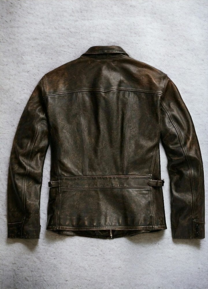 1950s Vintage Style Distressed Leather Jacket, Mens Handmade Motorcycle ...