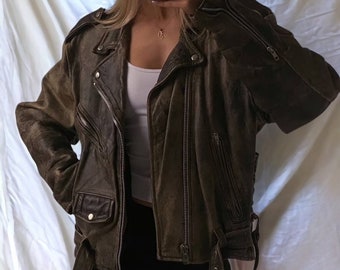 Women's Vintage Bomber Jacket, Oversized Leather Jacket, Soft Material, Ladies Real Leather Jacket