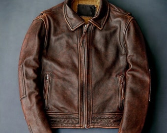 Braune Biker Lederjacke, Herren Handgefertigte Motorrad Vintage Bomberjacke, Geschenk für Freund