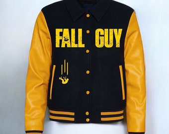 Ryan Gosling's The Fall Guy Letterman Jacket Handcrafted Black and Yellow Bomber Jacket