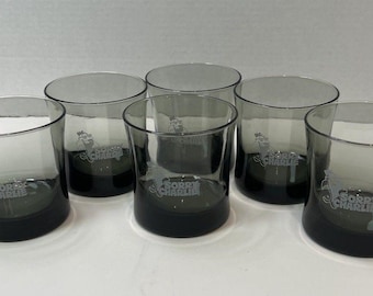 Sorry Charlie Starkist Tuna Smoke Lowball Glass Bar Wine 3 Vintage Set Of 6