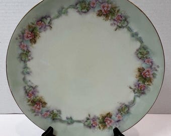 Antique 1911 Hand Painted Thomas Sevres Bavaria Pink Floral Gold Plate Signed 9
