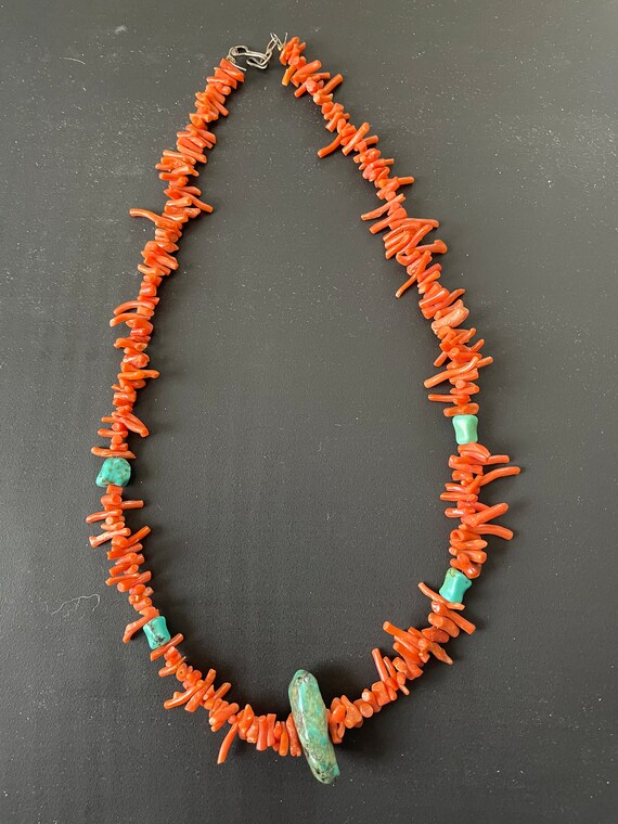 Beautiful coral and turquoise necklace - image 2