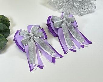 Equestrian Bows, Purple, Silver, Sparkle, Glitter, Shiny, Horse Show Bows, Pony Bows, Riding Bow, Competition Bow, Hair bows, Hair Accessory