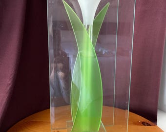 Vintage CG Glass Cressida Tulip Flower Vase in Clear, White and Green Glass