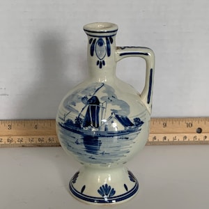 Vintage Delft Blue and White Hoppe Distilleries Amsterdam Liquor Bottle/Decanter/Jug/Vessel