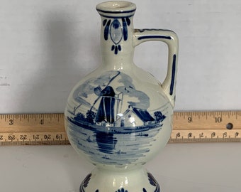 Vintage Delft Blue and White Hoppe Distilleries Amsterdam Liquor Bottle/Decanter/Jug/Vessel