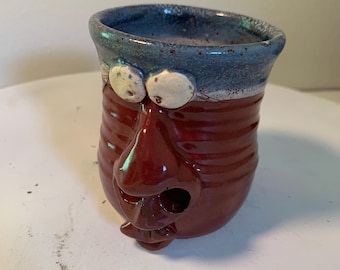 Whimsical Hand-Sculpted Ugly Jug Coffee Cup, Signed Art Pottery