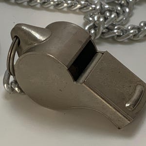 Vintage Chrome Whistle w/ Cork Ball and Heavy Silver Chain