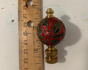 Vintage Cloisonne Holly Berry Christmas Lamp Finial Brass Base