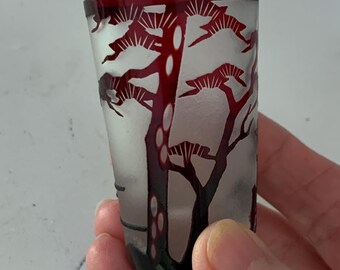 Vintage Mid-Century Noritake Ruby Red Frosted "Cameo" Japanese Landscape Shot Glass