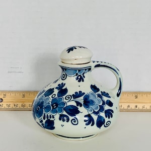 Vintage Delft Blue and White 3.5&quot; H Liquor Bottle/Decanter/Jug/Vessel/Pitcher with Stopper and Handle