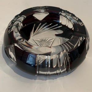 Vintage Czech Cut-to-clear Crystal Clear & Deep Ruby Red Ashtray/Bowl