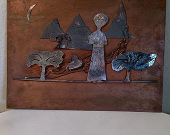Vintage MCM Signed H.E. Schwabe Mixed Wall Sculpture "Vanessa"