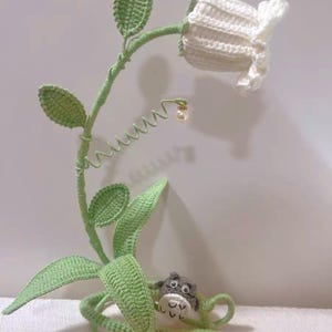 Handgjord virkad liljekonvaljlampa med glasskärm, vallmoblomma – Unik heminredningsbelysning, present, Totoro, sovrum, mysig lampa, Boho USB Version