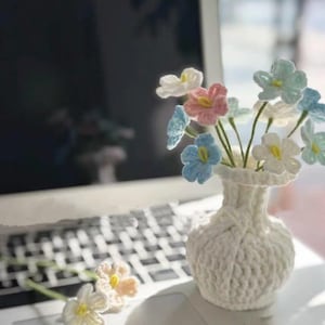 Handmade Crochet Flower Vase with Bouquet | Knitted Flowers Arrangement | Home Decor Gift | Mother’s Day | Multiple Colors Available