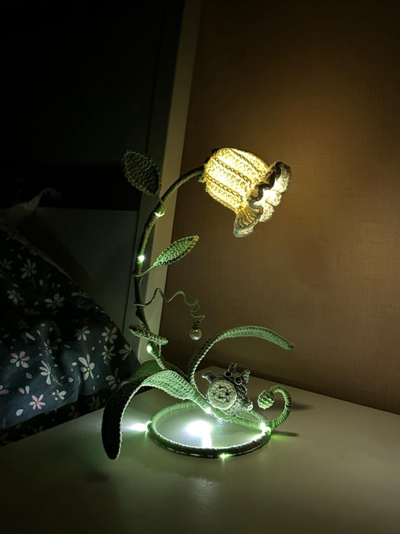 Handmade Crochet Lily of the Valley Lamp with Glass Shade,  Poppy Flower– Unique Home Decor Lighting, Gift, Totoro, Bedroom, Cozy light, Boh