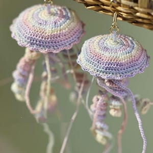 Jellyfish Earrings – Micro Crochet Pastel Earrings, Ocean Jewelry, Lightweight Statement Gifts for Her