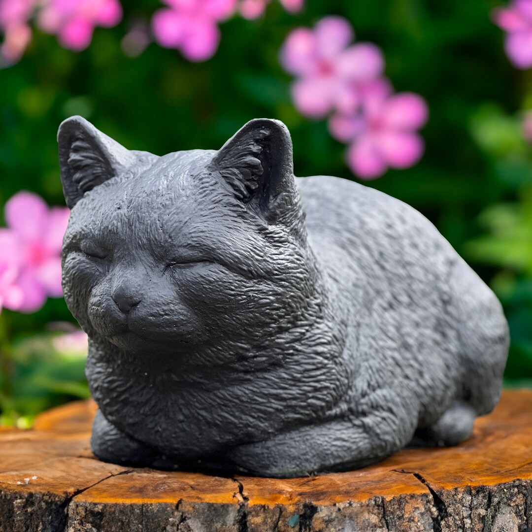 Sleeping Black Cat Statue Concrete Black Cat Garden Figure - Etsy