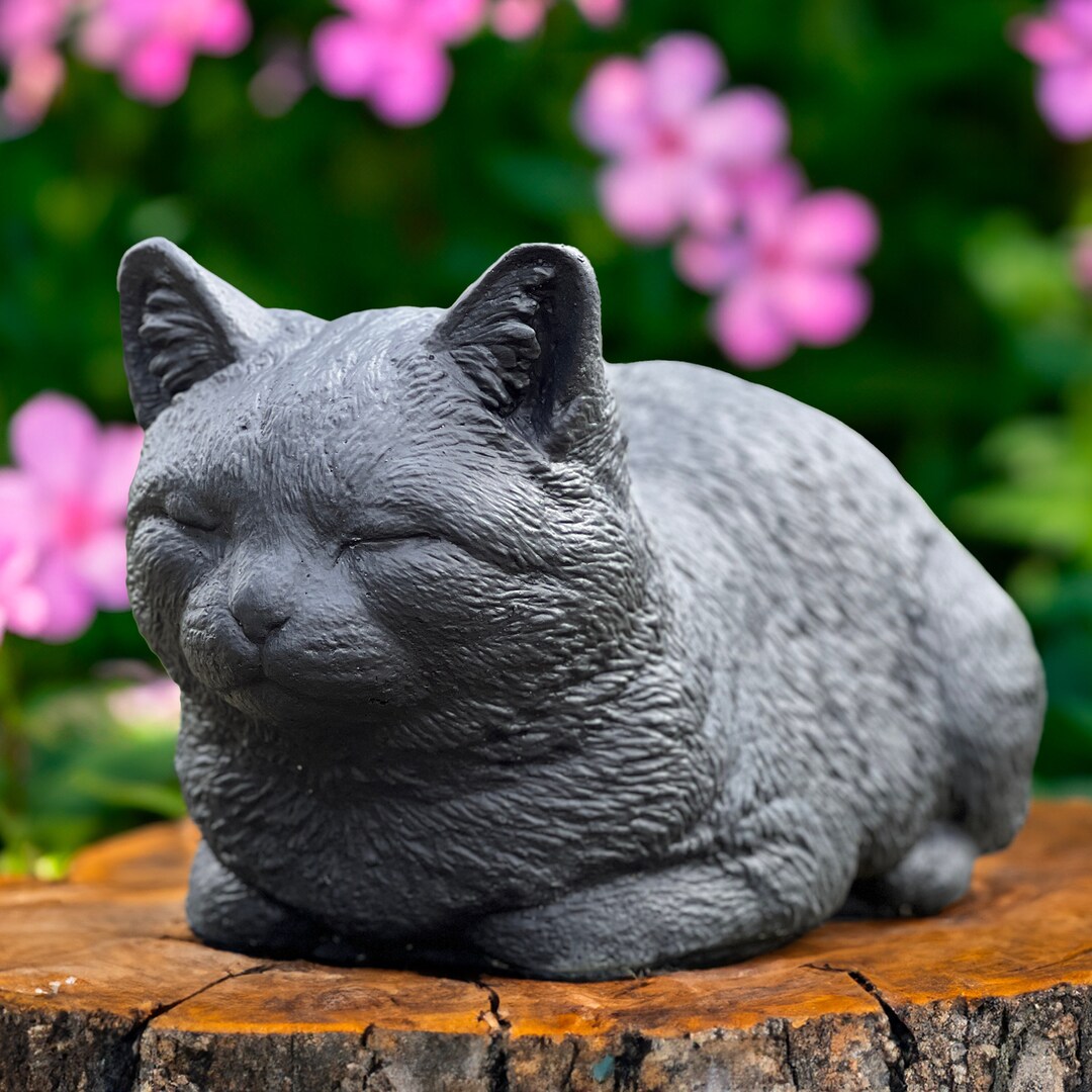 Sleeping Black Cat Statue Concrete Black Cat Garden Figure Etsy
