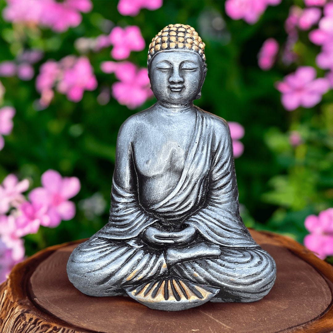 Metallic Style Concrete Buddha Statue Gold Head Home or Garden Etsy