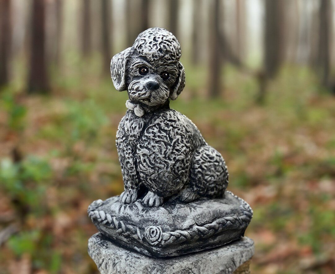 Realistic Poodle Dog Figure Concrete Pet Sculpture Outdoor Garden