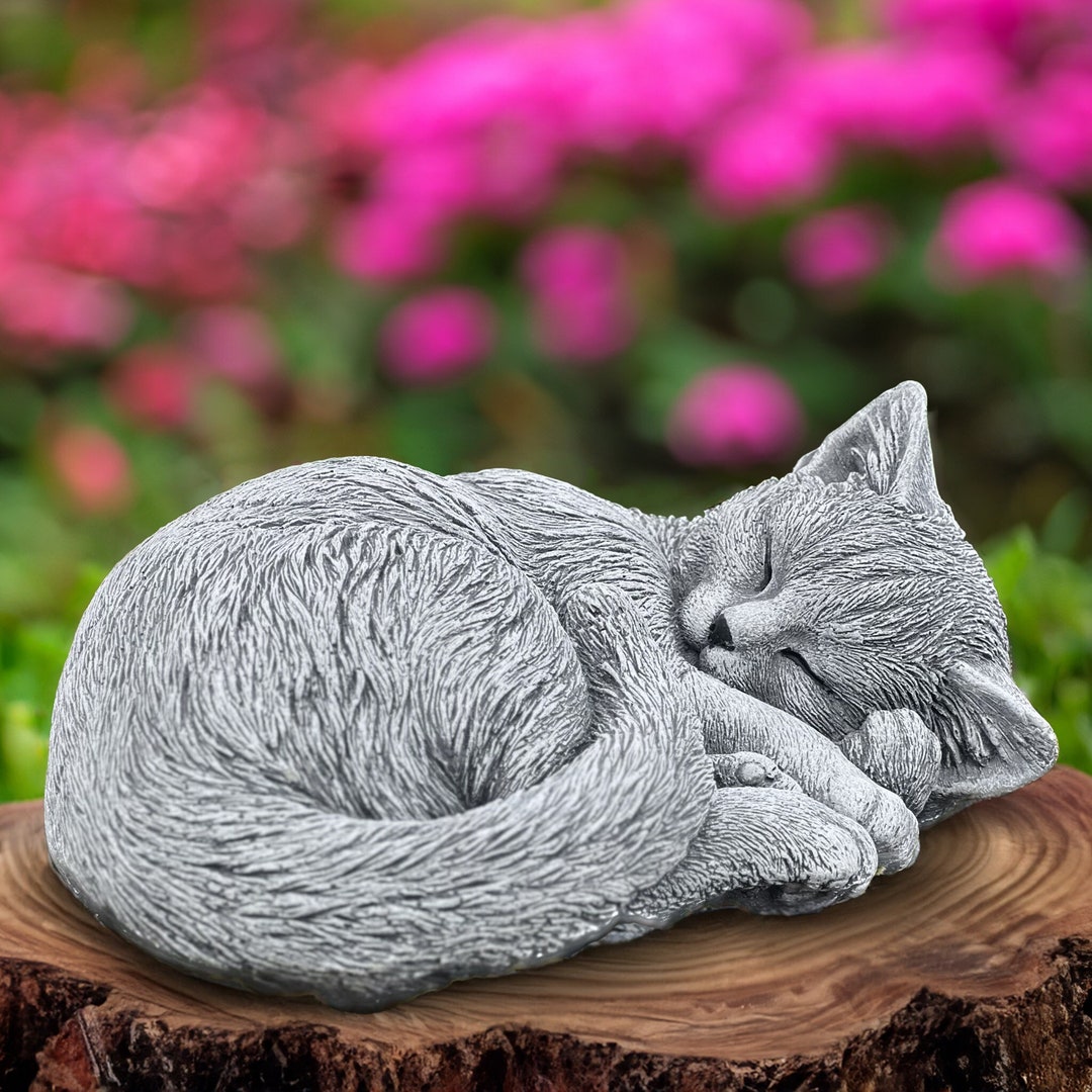 Outdoor Cat Statue Curled Concrete Cat Resting Cat Sculpture Realistic
