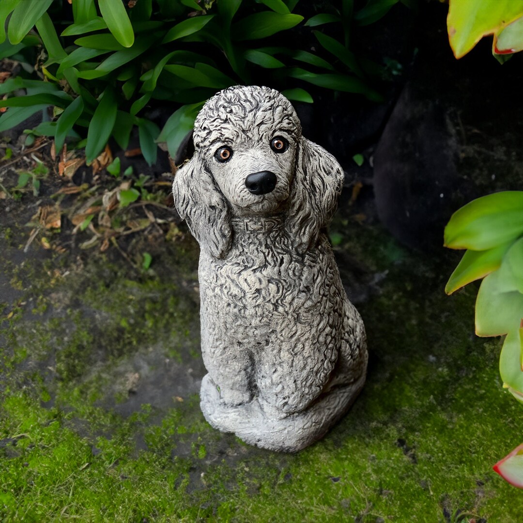 Concrete Cute Poodle Statue Sitting Standard Poodle Poodle Garden Statue Dog Garden Statue
