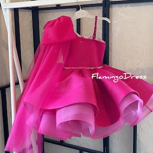 Girls hot pink dress special occasion Toddler birthday party dresses Bright pink elegant ball gown Girls puffy prom dresses Magenta