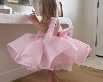 Light pink dress for baby girl special occasion 1st birthday dress Pink tulle dress  Girls pageant dress One year old dress