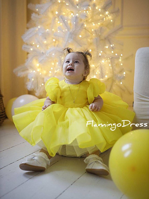 fluffy birthday dress Fluffy Sleeves Beaded Peach Tulle Organza Wedding Flower Girl Dress 10T main image 0