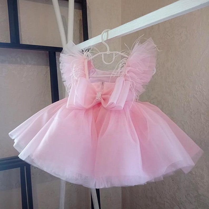 Vestidos para primer cumpleaños, vestido de un año, vestido rosa claro para niña pequeña, ocasiones especiales, atuendo para fiesta de cumpleaños infantil, vestido para sesión de fotos imagen 7