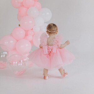 Vestidos para primer cumpleaños, vestido de un año, vestido rosa claro para niña pequeña, ocasiones especiales, atuendo para fiesta de cumpleaños infantil, vestido para sesión de fotos imagen 3
