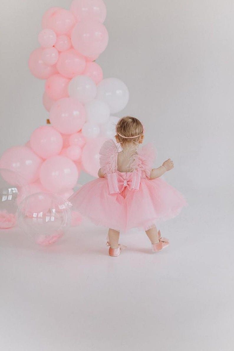 Vestidos para primer cumpleaños, vestido de un año, vestido rosa claro para niña pequeña, ocasiones especiales, atuendo para fiesta de cumpleaños infantil, vestido para sesión de fotos imagen 3