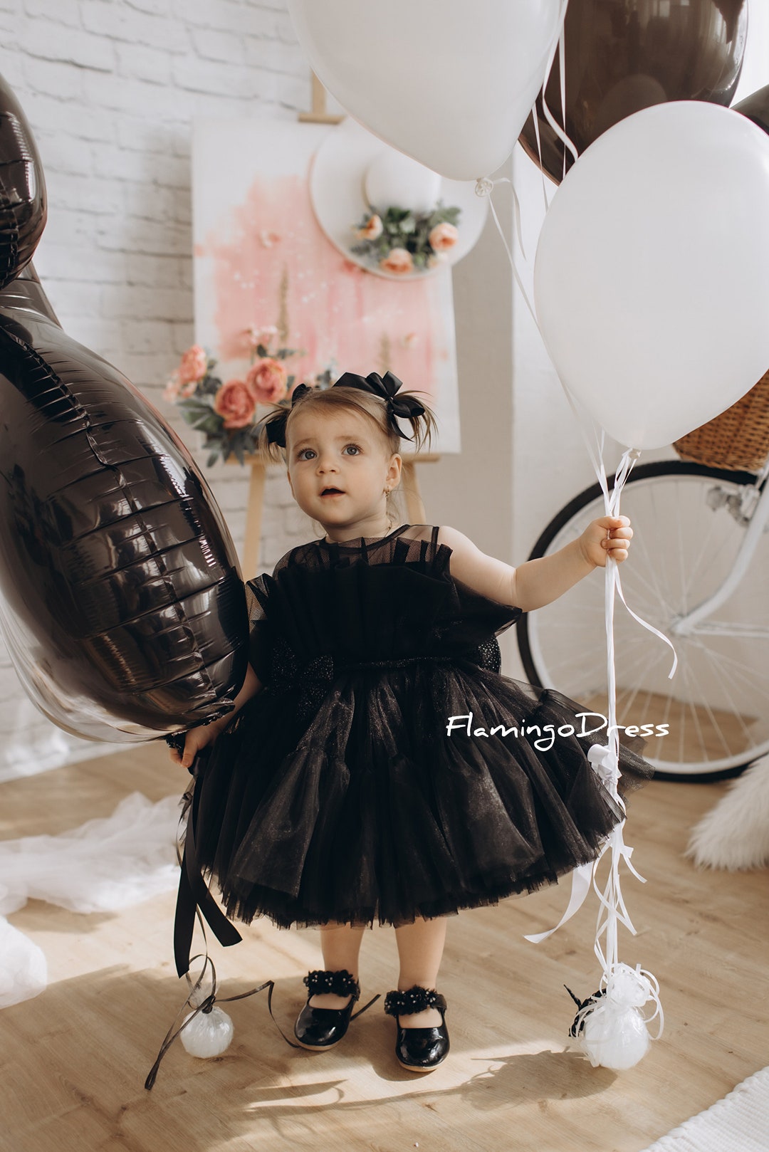 Black Baby Girl Dress Special Occasion Toddler Puffy Tulle Birthday