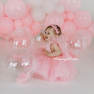 Vestidos de primeiro aniversário, vestido de um ano, vestido rosa claro para meninas, ocasiões especiais, roupa para festa de aniversário infantil, vestido para sessão de fotos