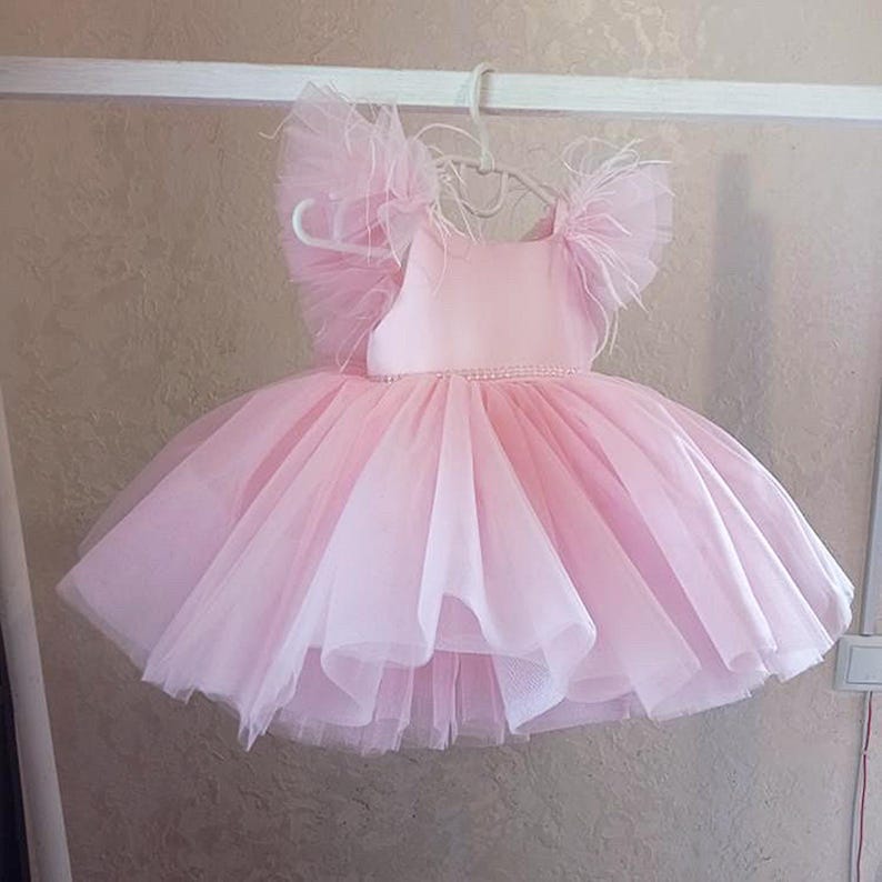 Vestidos para primer cumpleaños, vestido de un año, vestido rosa claro para niña pequeña, ocasiones especiales, atuendo para fiesta de cumpleaños infantil, vestido para sesión de fotos imagen 8
