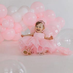 Vestidos para primer cumpleaños, vestido de un año, vestido rosa claro para niña pequeña, ocasiones especiales, atuendo para fiesta de cumpleaños infantil, vestido para sesión de fotos imagen 2