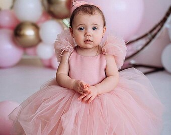 blush pink infant dress Mayoral Pink Tulle Dress (6-9M)