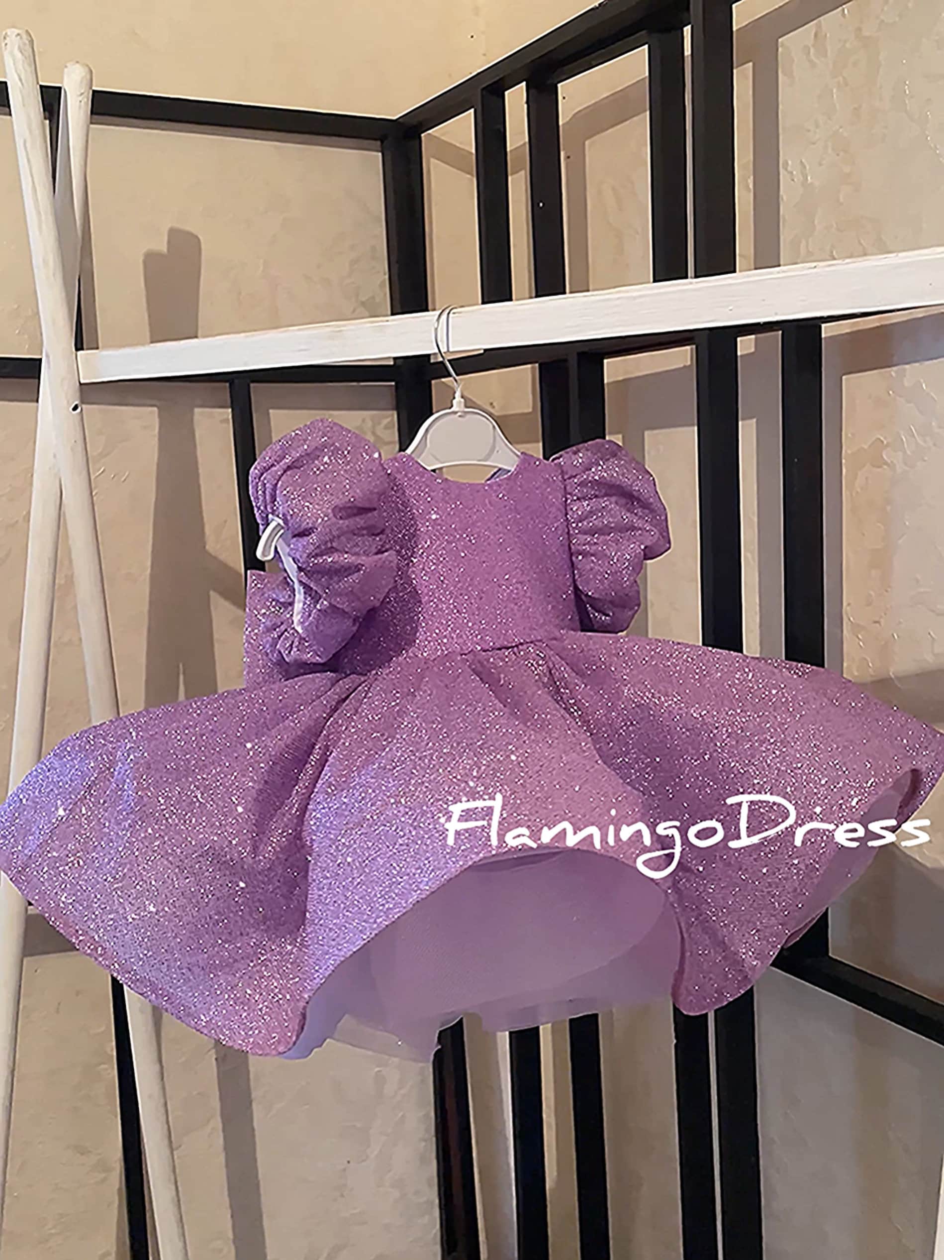 Fymnsi Abito Compleanno Per Bambina 1-3 Anni – Manica Lunga Con Corona E Tulle – Viola Con Numero 3 – Per Foto E Festa