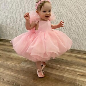 Vestidos para primer cumpleaños, vestido de un año, vestido rosa claro para niña pequeña, ocasiones especiales, atuendo para fiesta de cumpleaños infantil, vestido para sesión de fotos imagen 5