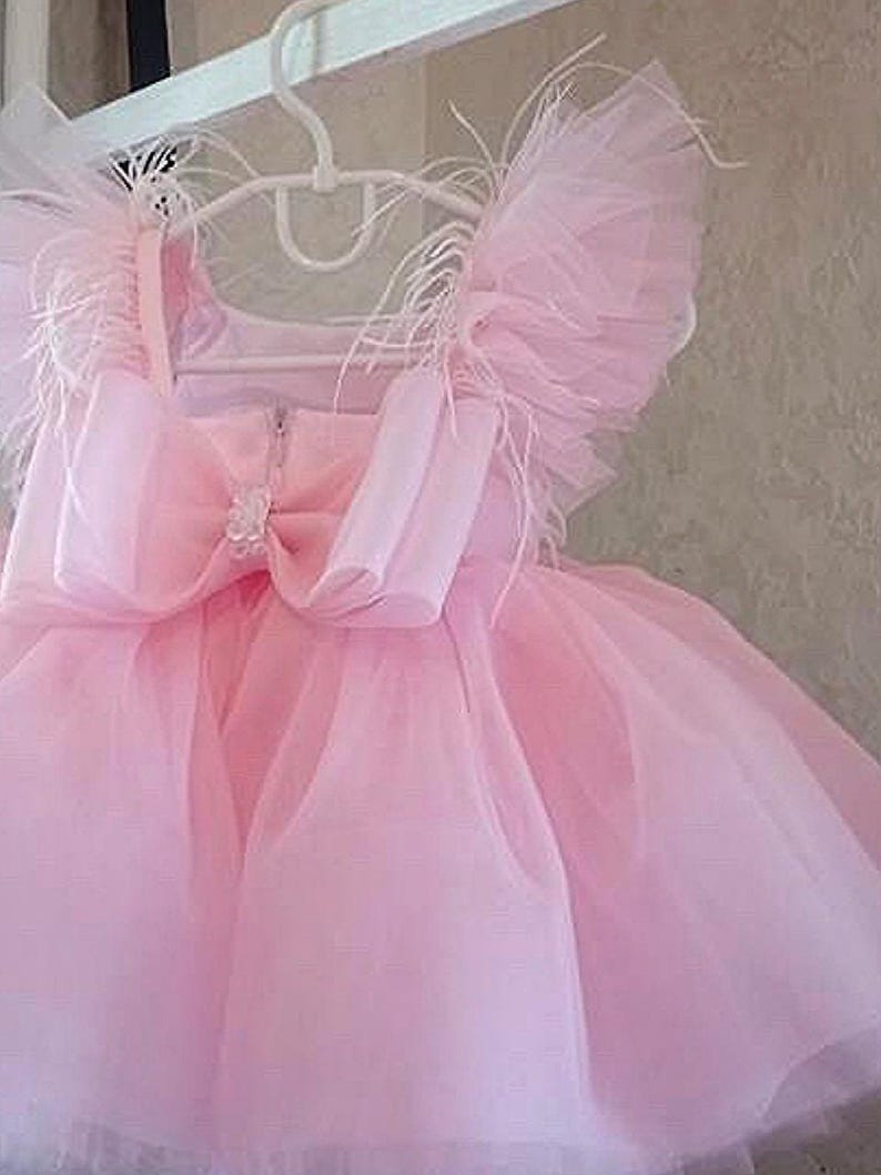 Vestidos para primer cumpleaños, vestido de un año, vestido rosa claro para niña pequeña, ocasiones especiales, atuendo para fiesta de cumpleaños infantil, vestido para sesión de fotos imagen 10