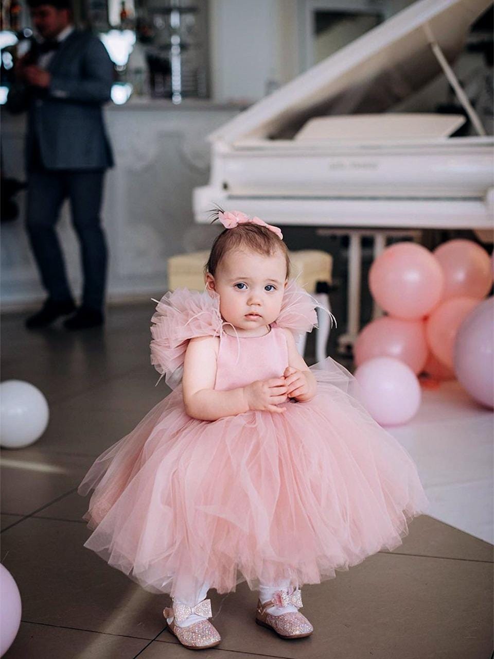 blush pink infant dress Delia Light Pink Baby Dress  A Little Lacey